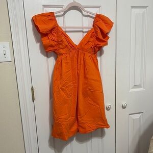 Vibrant Orange Dress with Ruffled Sleeves